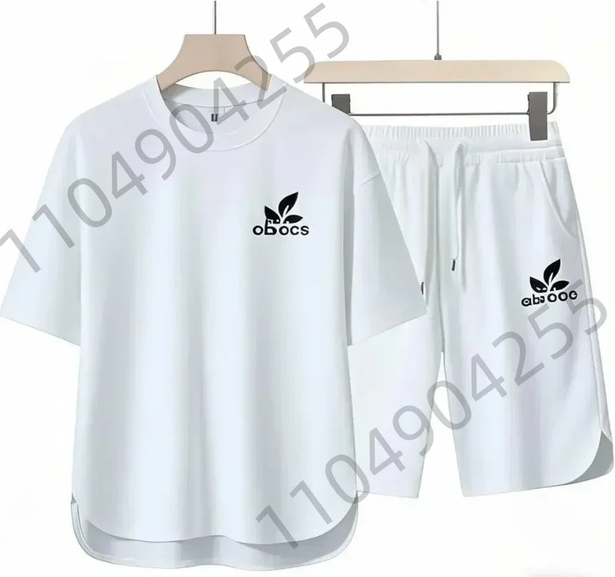 Set 2025 High-quality European and American men's casual sportswear: a comfortable and breathable two-piece set consisting of a fitn - Ellianto fashion Men's