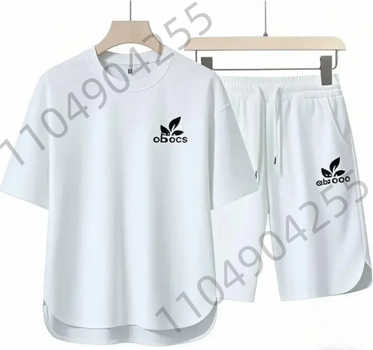Set 2025 High-quality European and American men's casual sportswear: a comfortable and breathable two-piece set consisting of a fitn - Ellianto fashion Men's
