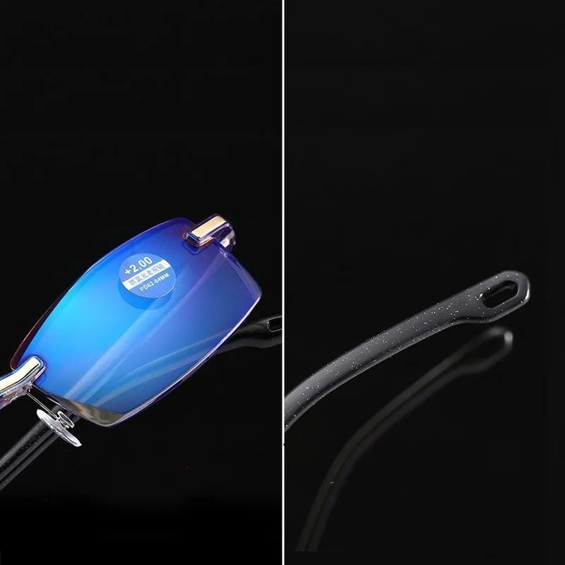 Frameless Square Reading Glasses for Men Women's Anti Blue Light Computer Eyeglasses Far Sight Presbyopia Reader Glasses Women - Ellianto fashion Men's