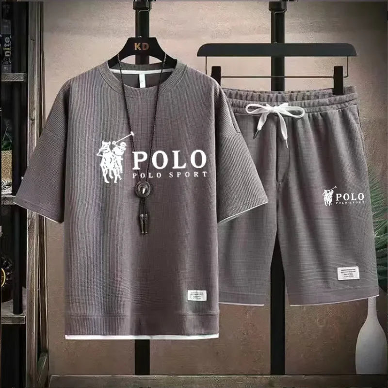 Set summer of 2025, a two-piece set of Korean-style men's short-sleeved T-shirts and sports shorts paired with casual sportsw - Ellianto fashion Men's