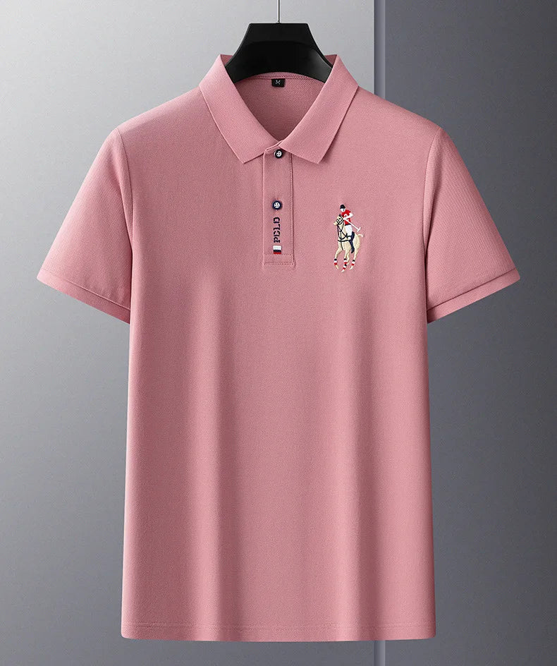 Brand Embroidered Men's Pure Cotton Popsicle Cotton Short Sleeved Polo Shirt Summer New Business Casual Breathable Men's Top 4xl - Ellianto fashion Men's