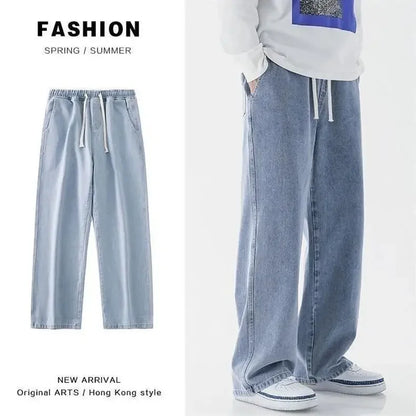 Loose Straight Leg Men's Jeans Summer Trendy Casual Versatile Handsome New Style Long Pants Clothing Matching - Ellianto fashion Men's