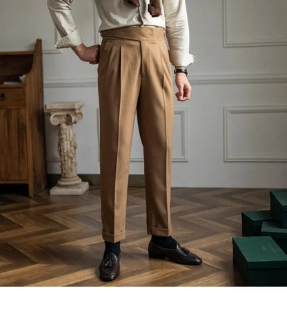High Waist Straight Leg Casual Men's Trousers Italian Neapolitan Style Versatile Long Pants British Retro Suiting - Ellianto fashion Men's