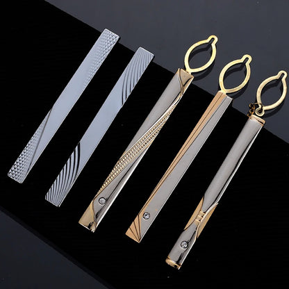 New Metal Gold Color Tie Clip With Chain For Men Wedding Necktie Tie Clasp Clip Gentleman Ties Bar Tie Pin For Men's Accessories - Ellianto fashion Men's