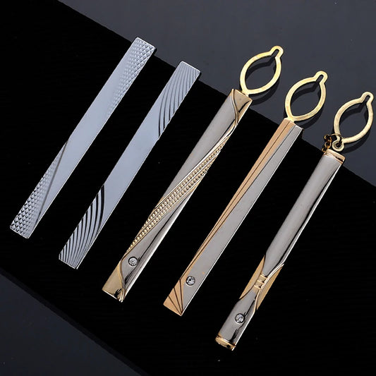 New Metal Gold Color Tie Clip With Chain For Men Wedding Necktie Tie Clasp Clip Gentleman Ties Bar Tie Pin For Men's Accessories - Ellianto fashion Men's