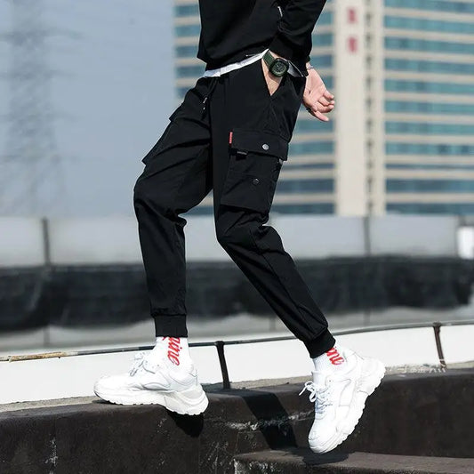 New Trendy Solid Color Pants, Multi Flap Pocket Men's Cargo Pants, Loose Casual Outdoor Pants, Men's Work Pants oversized - Ellianto fashion Men's