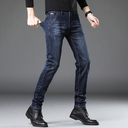 Korean Tight trousers four season Fashion Men Slim Fit Jeans Trendy Stretch denim Casual Cotton Small Legs Men's Pencil Pants - Ellianto fashion Men's