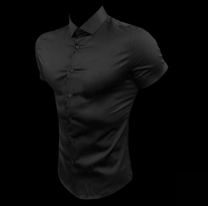 Summer Fashion Super Slim Fit Short Sleeve Shirts Men Classic Casual Dress Shirt Male Hipster Relaxed Luxe Formal Shirt - Ellianto fashion Men's