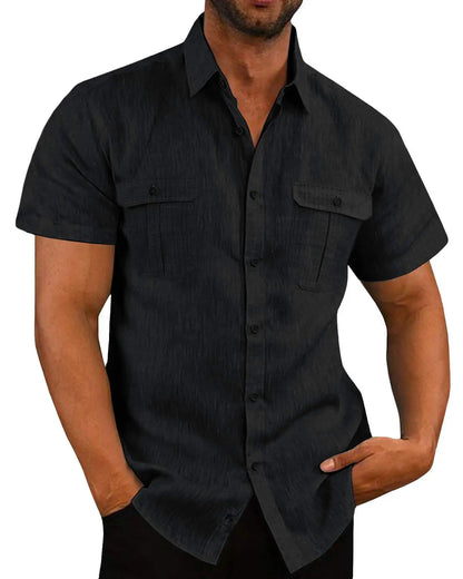 Shirts for Men Handmade Shirt Man Double Pocket Shirt Short Sleeve Men Shirt Linen Shirts for Men Men Cotton Shirt Short Sleeve - Ellianto fashion Men's