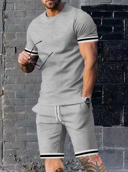 EUROPEAN AND AMERICAN MEN'S SUMMER MEN'S LOOSE SET SHORT SLEEVED SHORTS SPORTS CASUAL ROUND NECK TWO-PIECE SET MEN'S S-3XL - Ellianto fashion Men's