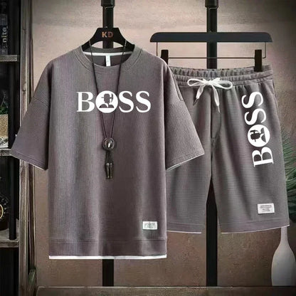 Men's luxury sportswear set casual fitness T-shirt and shorts 2-piece set with short sleeves summer 2025 - Ellianto fashion Men's