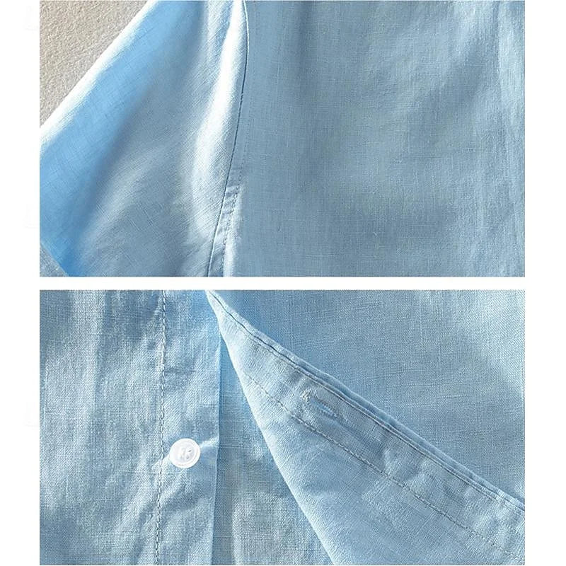 Hawaiian men's short-sleeved tops solid color fashion shirts men's tops 100% cotton and linen slim fit street outdoor daily - Ellianto fashion Men's