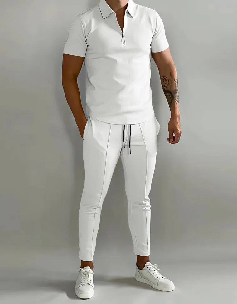 set Spring And Summer New Men's POLO Shirt Short Sleeve Pants Suit Solid Color Simple Fashion Light Daily High Quality Men's Wear - Ellianto fashion Men's