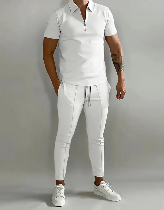 set Spring And Summer New Men's POLO Shirt Short Sleeve Pants Suit Solid Color Simple Fashion Light Daily High Quality Men's Wear - Ellianto fashion Men's