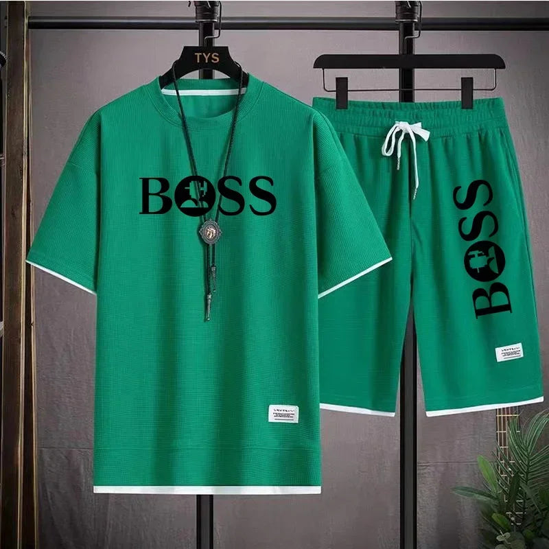 Men's luxury sportswear set casual fitness T-shirt and shorts 2-piece set with short sleeves summer 2025 - Ellianto fashion Men's