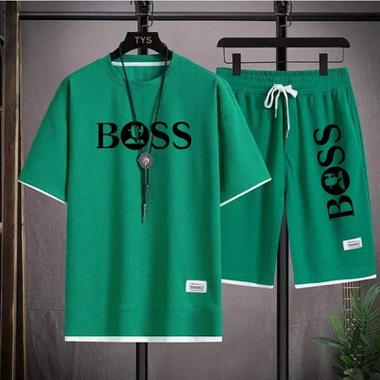 Men's luxury sportswear set casual fitness T-shirt and shorts 2-piece set with short sleeves summer 2025 - Ellianto fashion Men's