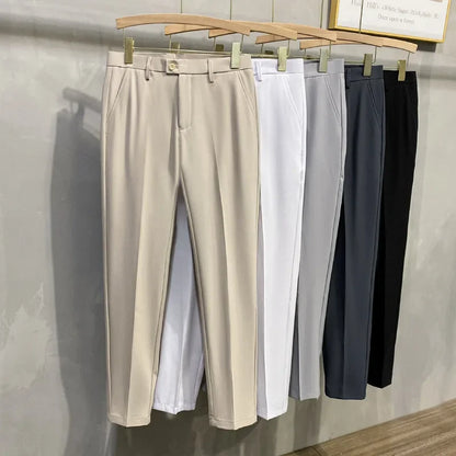 Men's Business Casual Pants Long Trousers Spring Summer Youth Slim Fit Suit Pants Spring Small Foot No Ironing Thin Pants - Ellianto fashion Men's