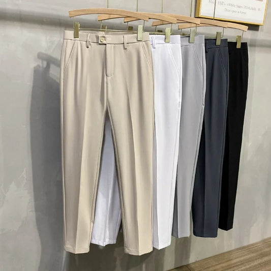 Men's Business Casual Pants Long Trousers Spring Summer Youth Slim Fit Suit Pants Spring Small Foot No Ironing Thin Pants - Ellianto fashion Men's