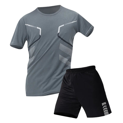 Men’s 2-Piece Sports Quick-Dry Set – Lightweight Round-Neck Shirt & Joker Stretch Shorts for Comfortable Running, Fitness, and Badminton Performance