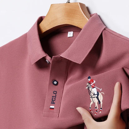 Set 2025 European and American men's embroidered casual and fashionable business short-sleeved POLO shirt, summer comfortable and br - Ellianto fashion Men's