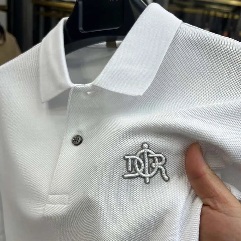100% pure cotton luxury custom Tshirt summer new men's short sleeve business casual polo shirt high-end designer brand badge top - Ellianto fashion Men's