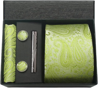 100% Silk Necktie Paisley Floral Mens Tie Top Quality Business Tie Pocket Square Tie Clip Cufflinks Set Classic For Men Gift Box - Ellianto fashion Men's