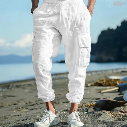 Lightweight Summer Trousers Men Linen Pants Breathable Men's Linen Jogger Pants with Drawstring Waist for Summer for Beach - Ellianto fashion Men's
