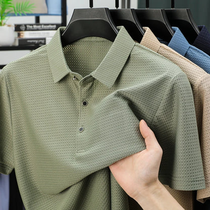 BROWON Brand 2025 Summer Polo T-shirt Men Short Sleeve Lapel Jacquard Cool Breathable Handsome Work Polo Shirt for Man 4XL - Ellianto fashion Men's