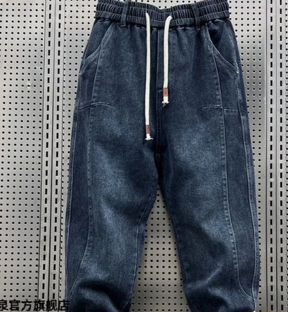 New 2025 Designer Clothes Man Vintage Retro Men's American Style Loose Wide Leg Harem Jeans with Fleece Lining Low Rise Jeans - Ellianto fashion Men's