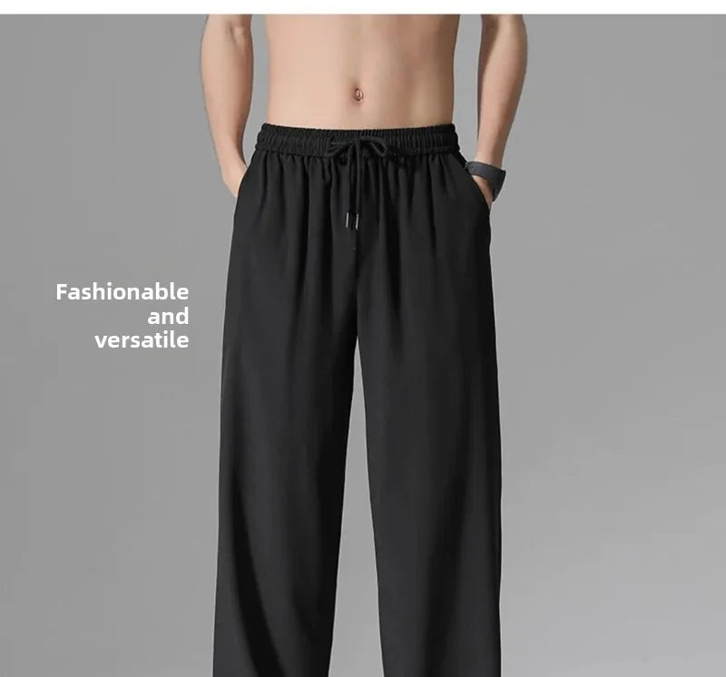 Casual Ice Silk Pants For Men 2025 Summer New Ultra-Thin Quick-Drying Air Conditioner Loose-Fit Versatile Straight-Leg Long Pant - Ellianto fashion Men's