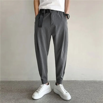 Stylish Barber Men's Wear Casual Cropped Pants Bunched Feet Pants Social Spirit Small Group Trousers Loose Fit Other Material - Ellianto fashion Men's