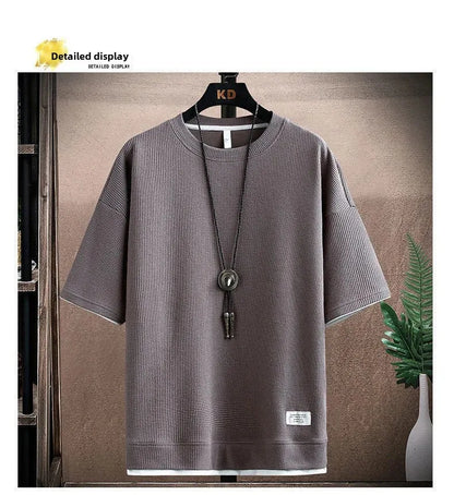 Casual Men's Sportswear Set Summer Short Sleeve Drawstring Shorts Loose Five-Quarter Pants Thin Male Outfit Two-Piece Suit - Ellianto fashion Men's