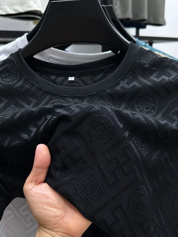 Fashion new brand ice silk breathable short sleeved men's round neck top cool and comfortable T-shirt men's clothing 2025 summer - Ellianto fashion Men's