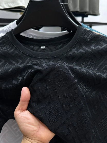 Fashion new brand ice silk breathable short sleeved men's round neck top cool and comfortable T-shirt men's clothing 2025 summer - Ellianto fashion Men's