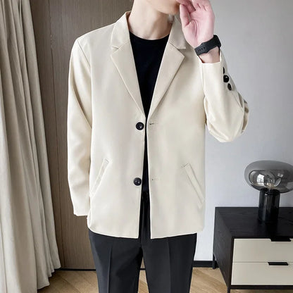 Casual Black Single-Breasted Men's Suit Jacket Korean Trendy Brand Business Spring Autumn Fashionable Small-Sized Menswear - Ellianto fashion Men's