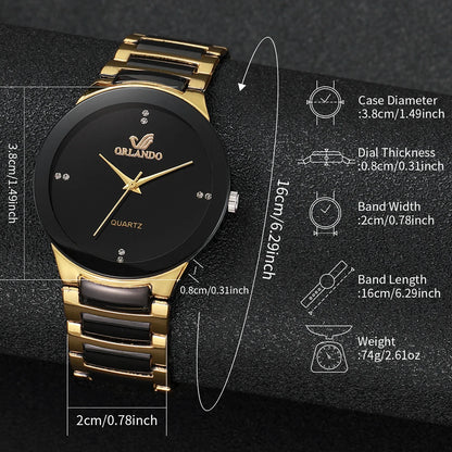 1/3PCS Men Business Watches Fashion Black Steel Band Male Analog Quartz Watch - Ellianto fashion Men's