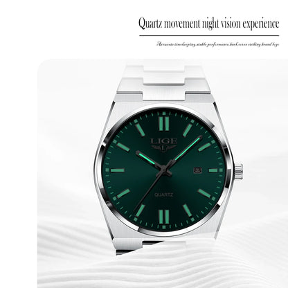 LIGE Men Luxury Watch For Man Waterproof Luminous Date Week Stainless Steel Men Watch Casual Quartz Men's Watches Male Clock+box - Ellianto fashion Men's