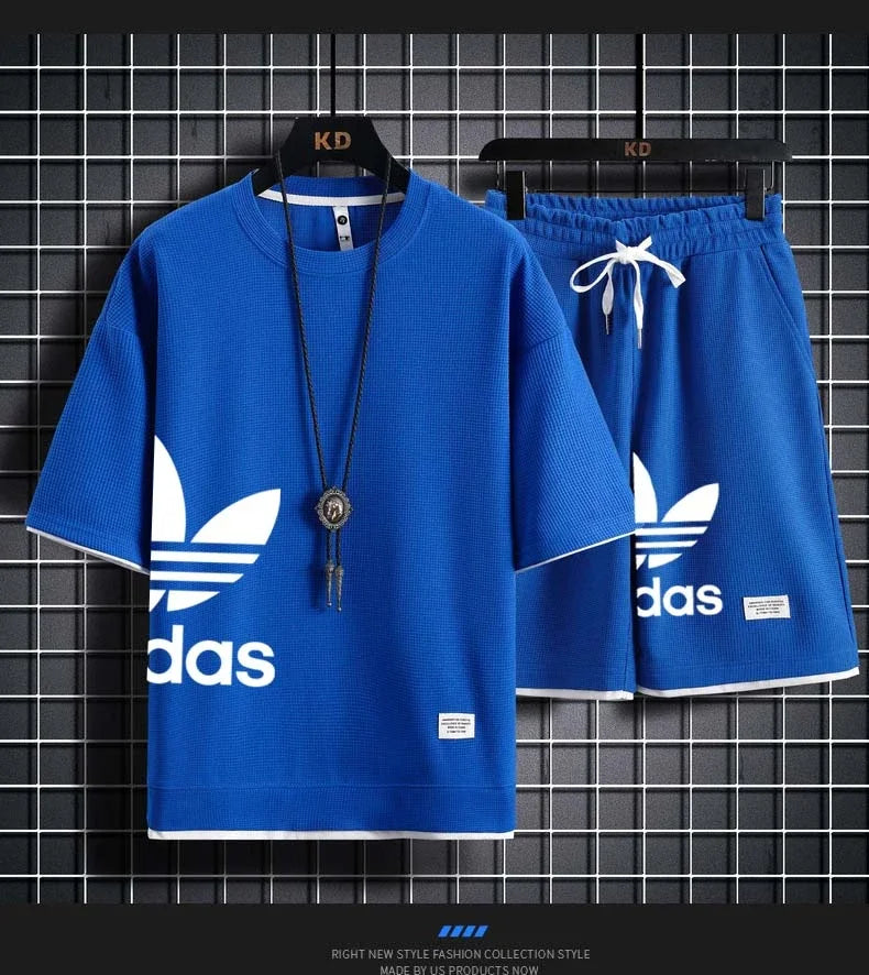 Summer 2025 New Men's pullover sportswear Set, fashionable basketball men's casual short-sleeved T-shirt + shorts two-piece set - Ellianto fashion Men's