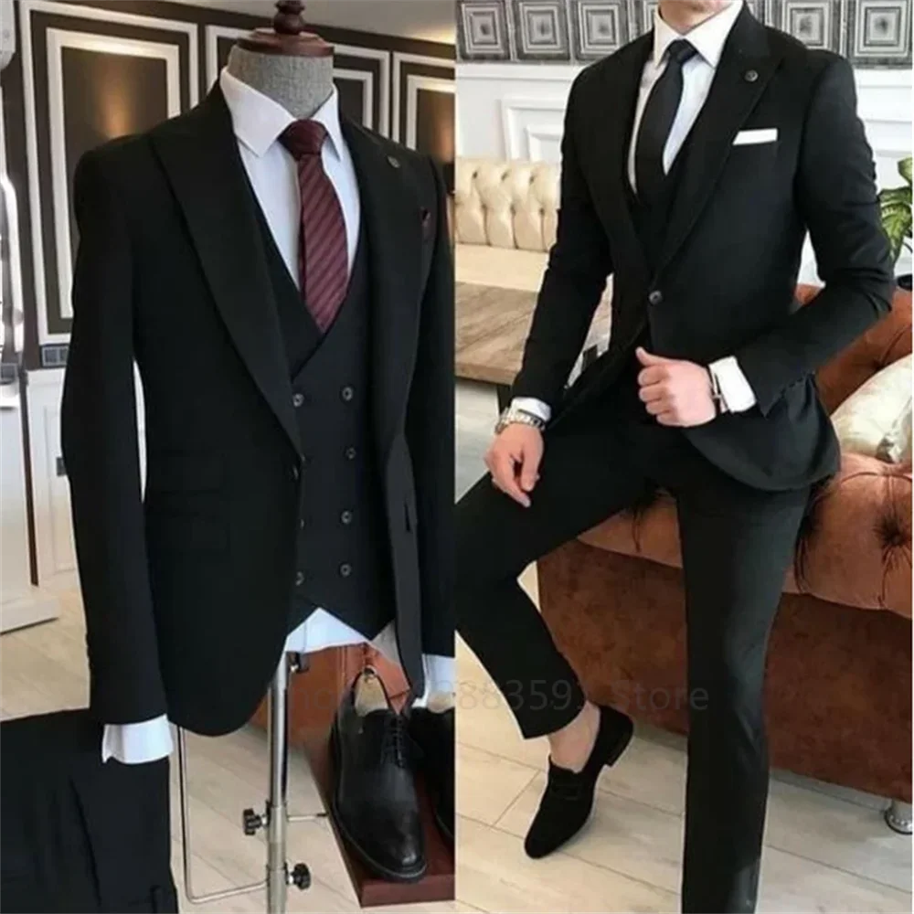 3 Pieces Groom Wear Green Men Suits 2025 Slim Fit Peak Lapel One Button Wedding Tuxedo Terno Masculino (Jacket+Pants+Vest+Tie） - Ellianto fashion Men's