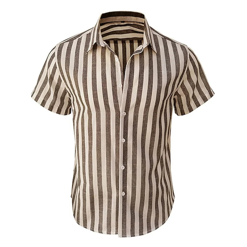 Alternating Striped men's Shirts Summer Minimalist Shirts Beach Casual Style Short Sleeved Shirt Men's Hawaii Vacation Shirt - Ellianto fashion Men's