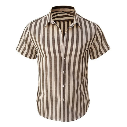 Alternating Striped men's Shirts Summer Minimalist Shirts Beach Casual Style Short Sleeved Shirt Men's Hawaii Vacation Shirt - Ellianto fashion Men's