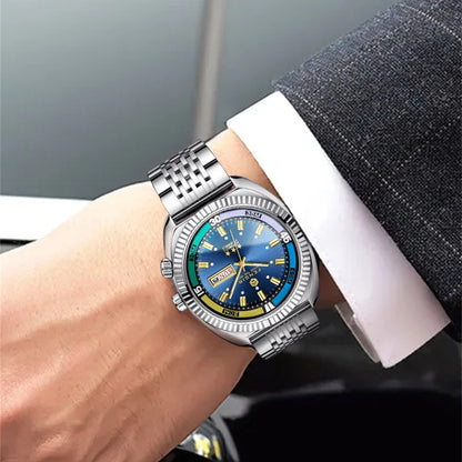 2025 Retro Fake Mechanical Men's Quartz Watch Fashion Sport Butterfly Buckle Steel Belt Week Calendar Large Dial Watches For Man - Ellianto fashion Men's