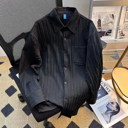 Loose-Fit Striped Ice Silk Long-Sleeve Shirt – Lightweight Summer Comfort with Effortless Style and Sun Protection for the Modern Gentleman