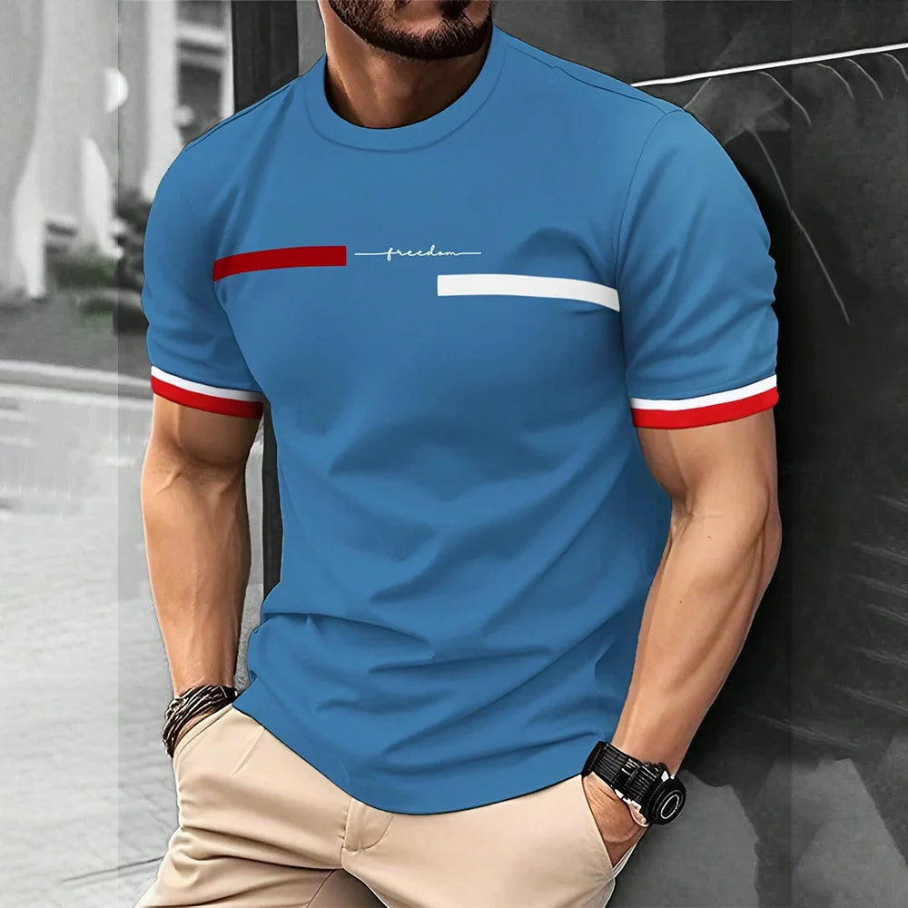 Fashion Summer 3D Stripe Letter Print Men's T Shirt Hip Hop Trend Harajuku Streetwear Casual O-neck Oversized T-shirts Men Tops - Ellianto fashion Men's