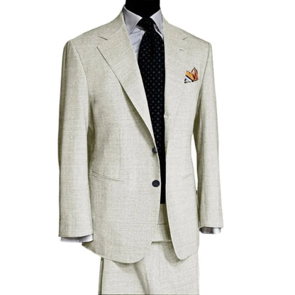British Style light colour Men Suit 2 Piece Jacket Pants Summer Linen Comfortable Suit Jacket Banquet Wedding Dress Tailor made - Ellianto fashion Men's