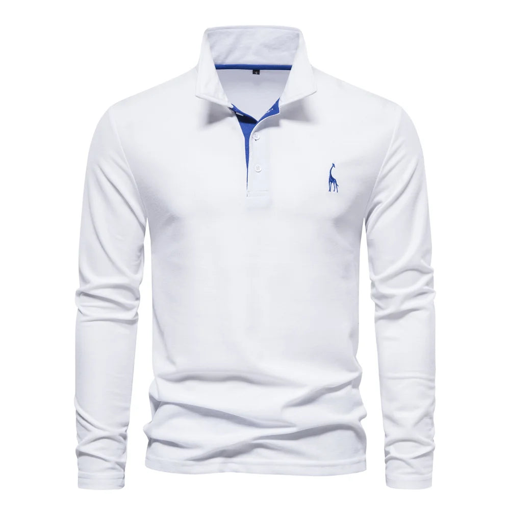 AIOPESON Deer Embroidery Men's Polo Shirts Solid Color Long Sleeve Polo Shirts for Men New Spring Social Business Polos Male - Ellianto fashion Men's