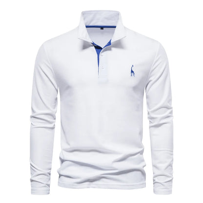 AIOPESON Deer Embroidery Men's Polo Shirts Solid Color Long Sleeve Polo Shirts for Men New Spring Social Business Polos Male - Ellianto fashion Men's