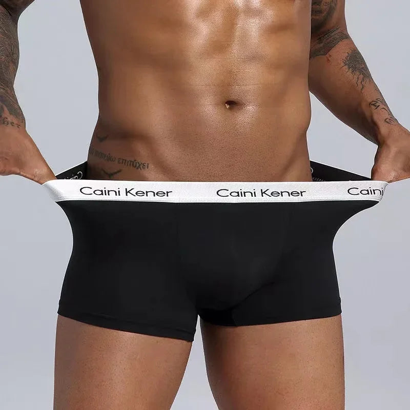5Pcs/Men's Shorts Brand Underwear Fashion Trend Sexy Boxer Breathable Soft Boxers Men Classic Black Solid Color Underwear Men - Ellianto fashion Men's