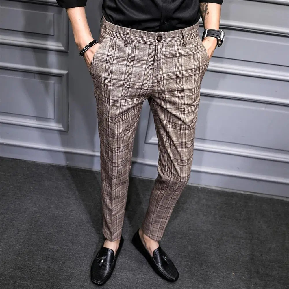 Slim Fit Plaid Suit Trousers for Men Summer 2025 Korean Reviews Many Clothing High Quality Designer Elegant New Man Suits Pants - Ellianto fashion Men's