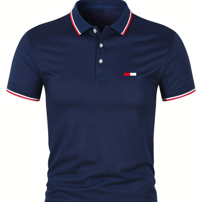 Men's 100 cotton summer casual fashion loose plus size flag pattern printed lapel short sleeved polo shirt top travel outfit - Ellianto fashion Men's